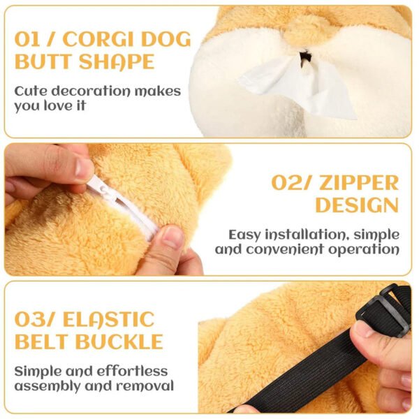 Tissue Box Cover Soft Adorable Corgi Butt Shaped Creative Storage Bag Hanging Pouch Tissue Box Wrapper For Car Home - Image 6